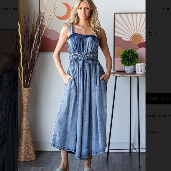 Oli and Hali Pants - Oli & Hali Washed Blue Wide Leg Jumpsuit